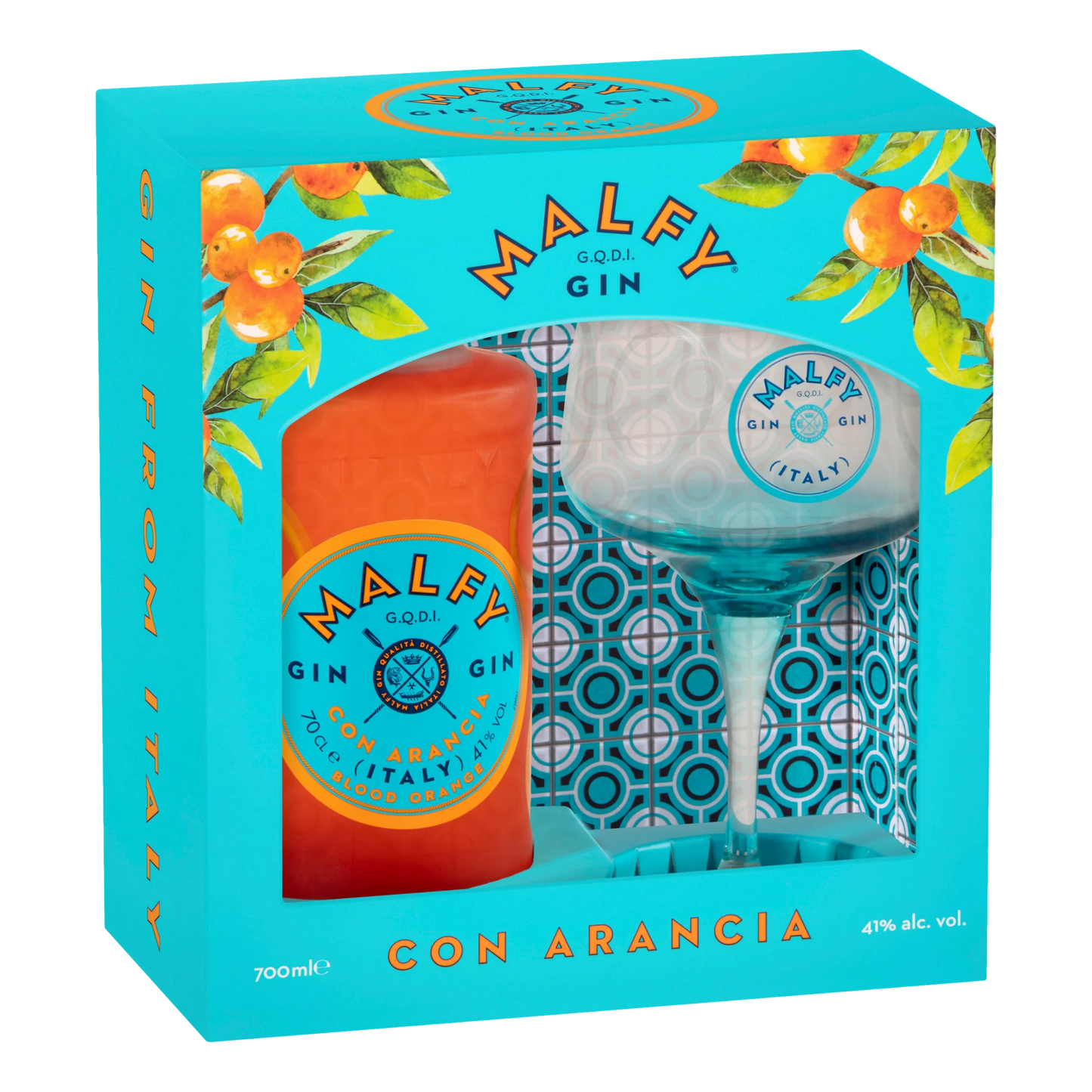 Malfy Con Arancia Gin 700ml + Glass Gift Pack Blood Orange