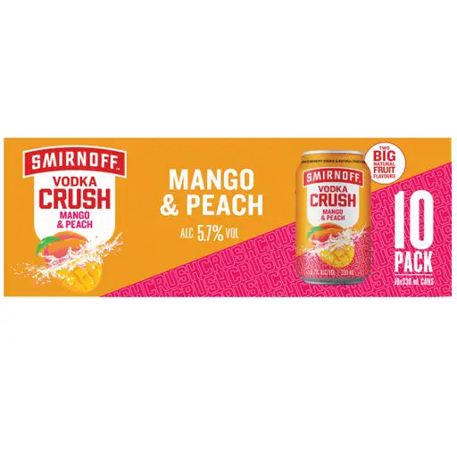 Smirnoff Vodka Crush Mango & Peach 5.7% 10 Pack Cans 330ml