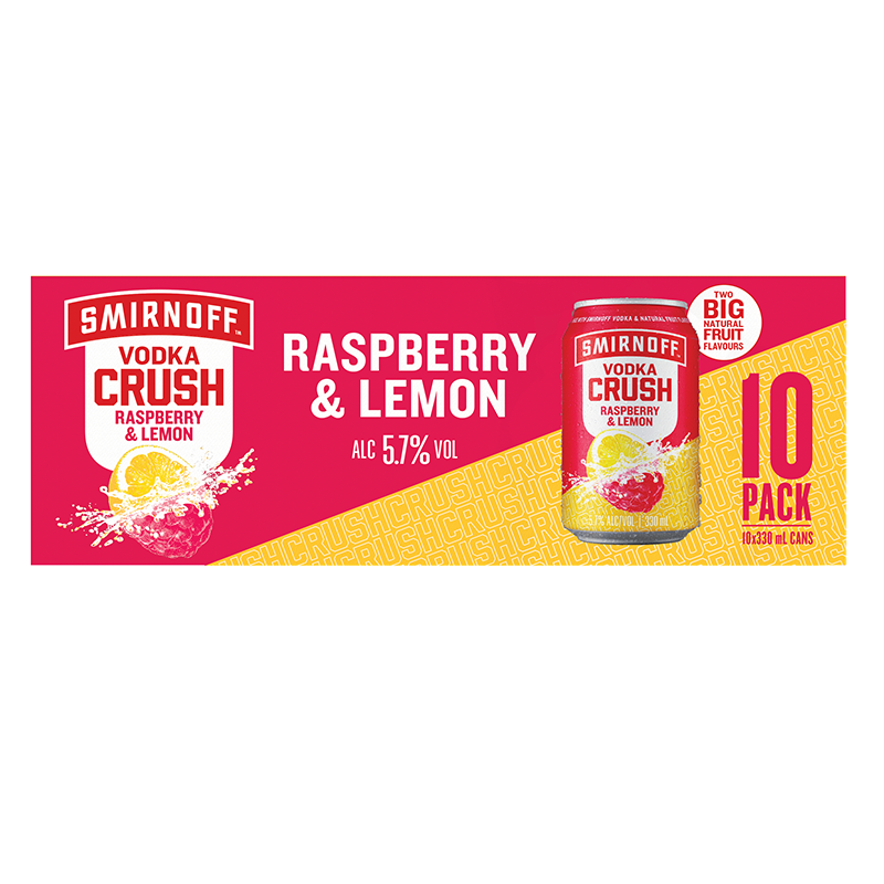 Smirnoff Vodka Crush Raspberry & Lemon 5.7% 330ml 10 pack cans